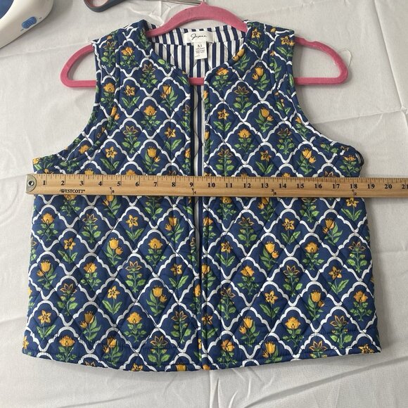 Japna Womens Size M Quilted Cotton Vest Floral Blue Yellow Floral Preppy - Picture 6 of 8